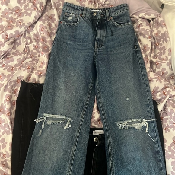 Zara high waisted wide leg jeans dark wash size 2 - Picture 2 of 2